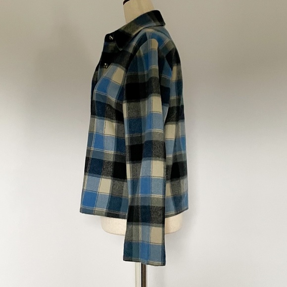 014 Lemon Grass Petite Wool Blend Plaid Oversized Flannel Shirt Shacket - Picture 6 of 14